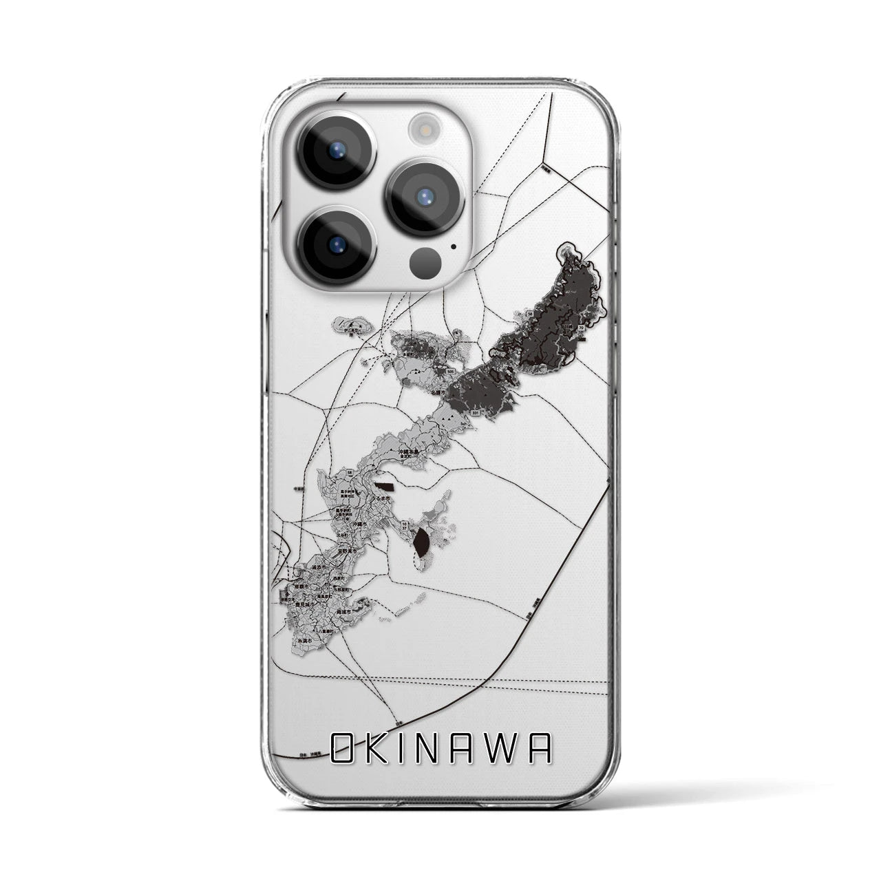 【沖縄2】地図柄iPhoneケース（クリアタイプ・モノトーン）iPhone 14 Pro 用