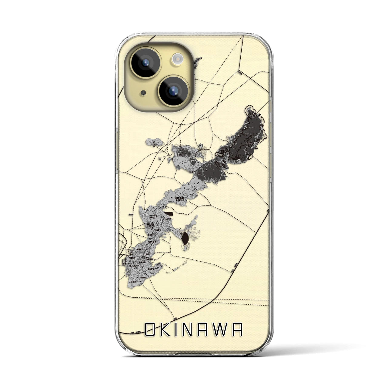 【沖縄2】地図柄iPhoneケース（クリアタイプ・モノトーン）iPhone 15 用