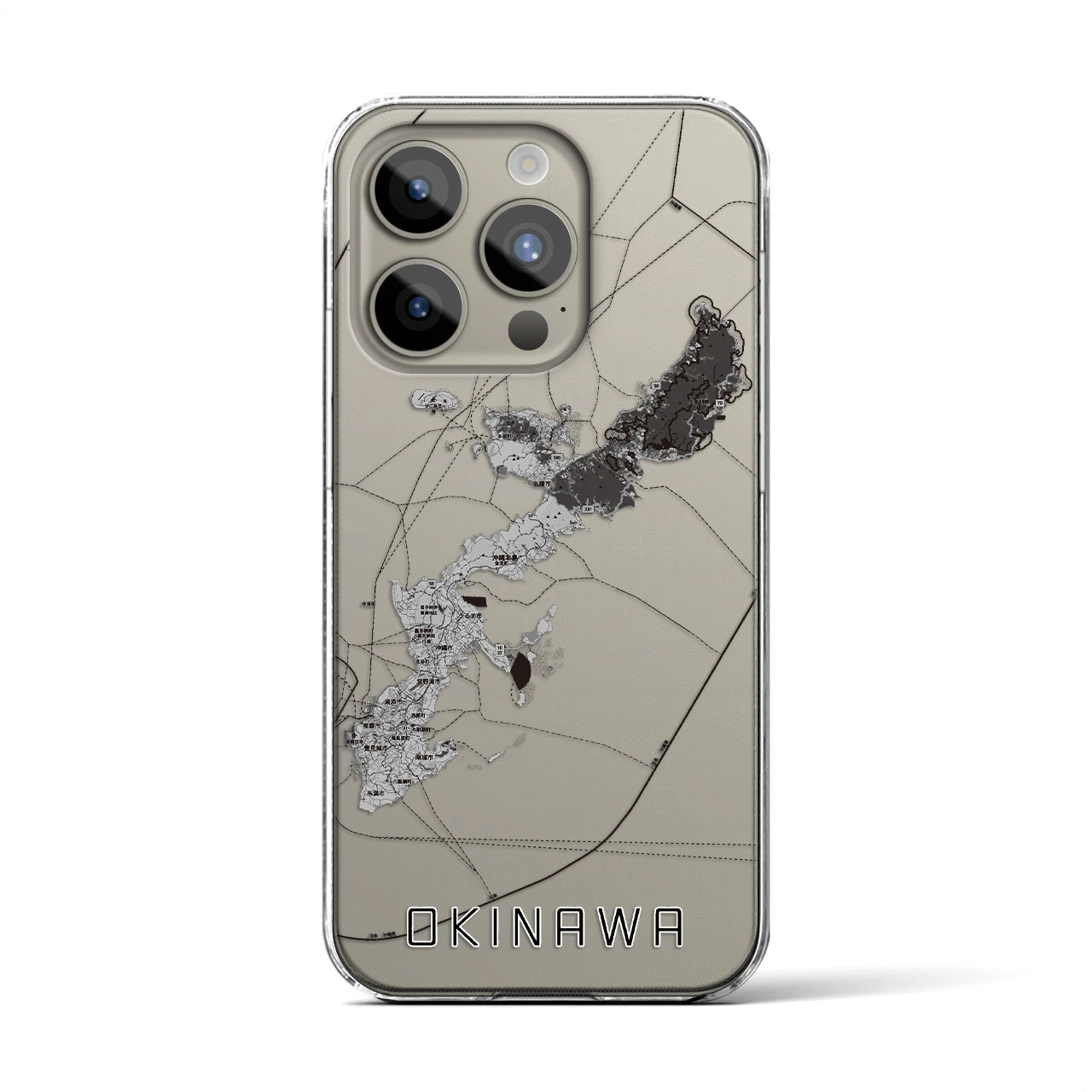 【沖縄2】地図柄iPhoneケース（クリアタイプ・モノトーン）iPhone 15 Pro 用