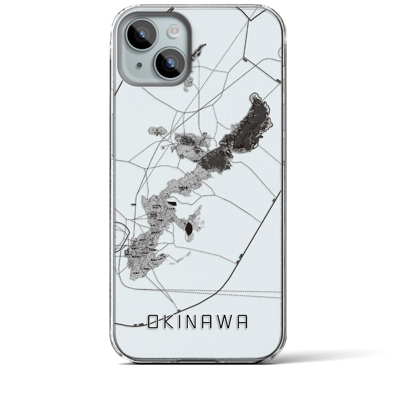 【沖縄2】地図柄iPhoneケース（クリアタイプ・モノトーン）iPhone 15 Plus 用