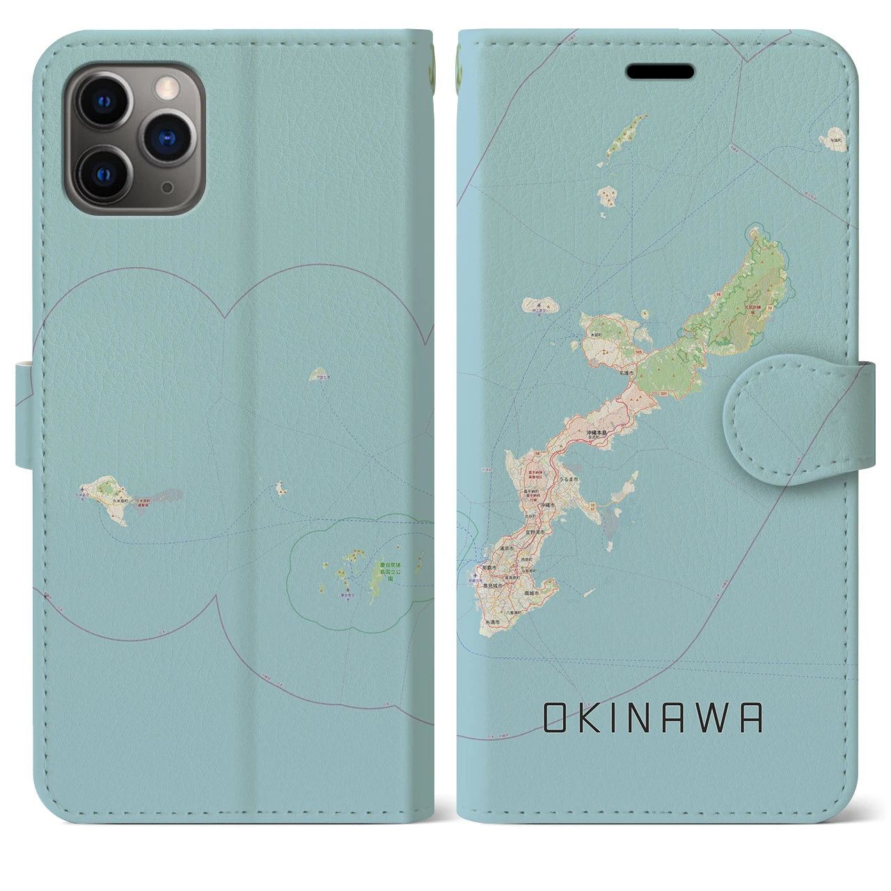 【沖縄2】地図柄iPhoneケース（手帳両面タイプ・ナチュラル）iPhone 11 Pro Max 用