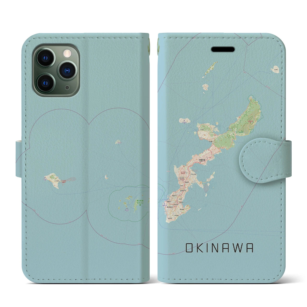 【沖縄2】地図柄iPhoneケース（手帳両面タイプ・ナチュラル）iPhone 11 Pro 用