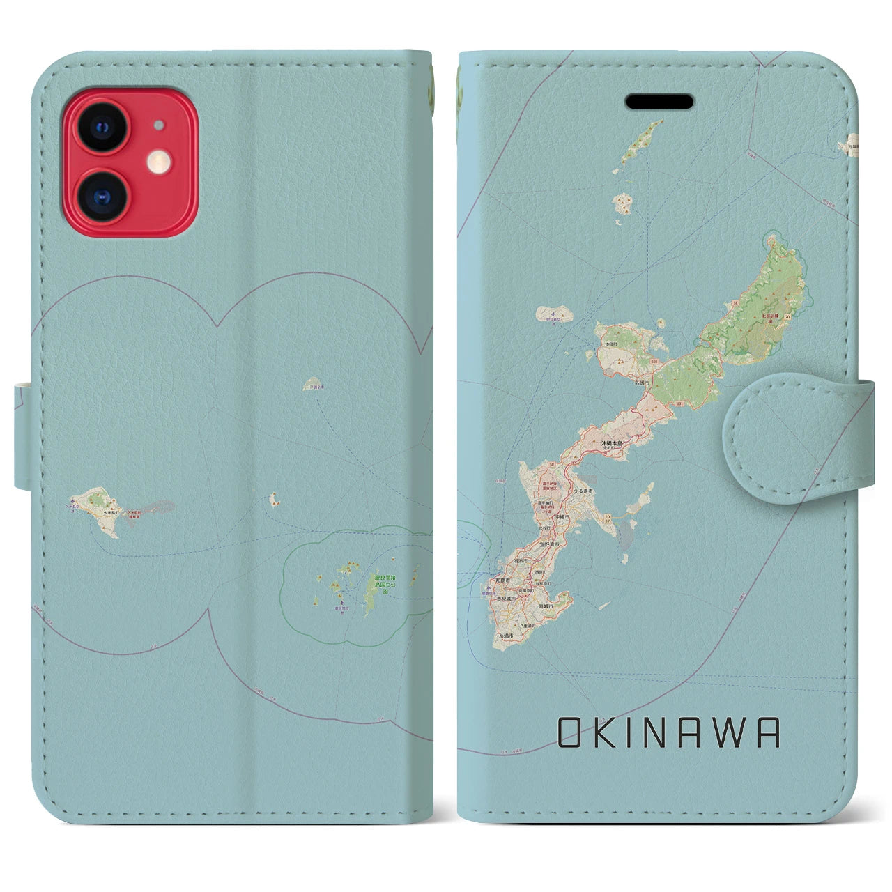 【沖縄2】地図柄iPhoneケース（手帳両面タイプ・ナチュラル）iPhone 11 用