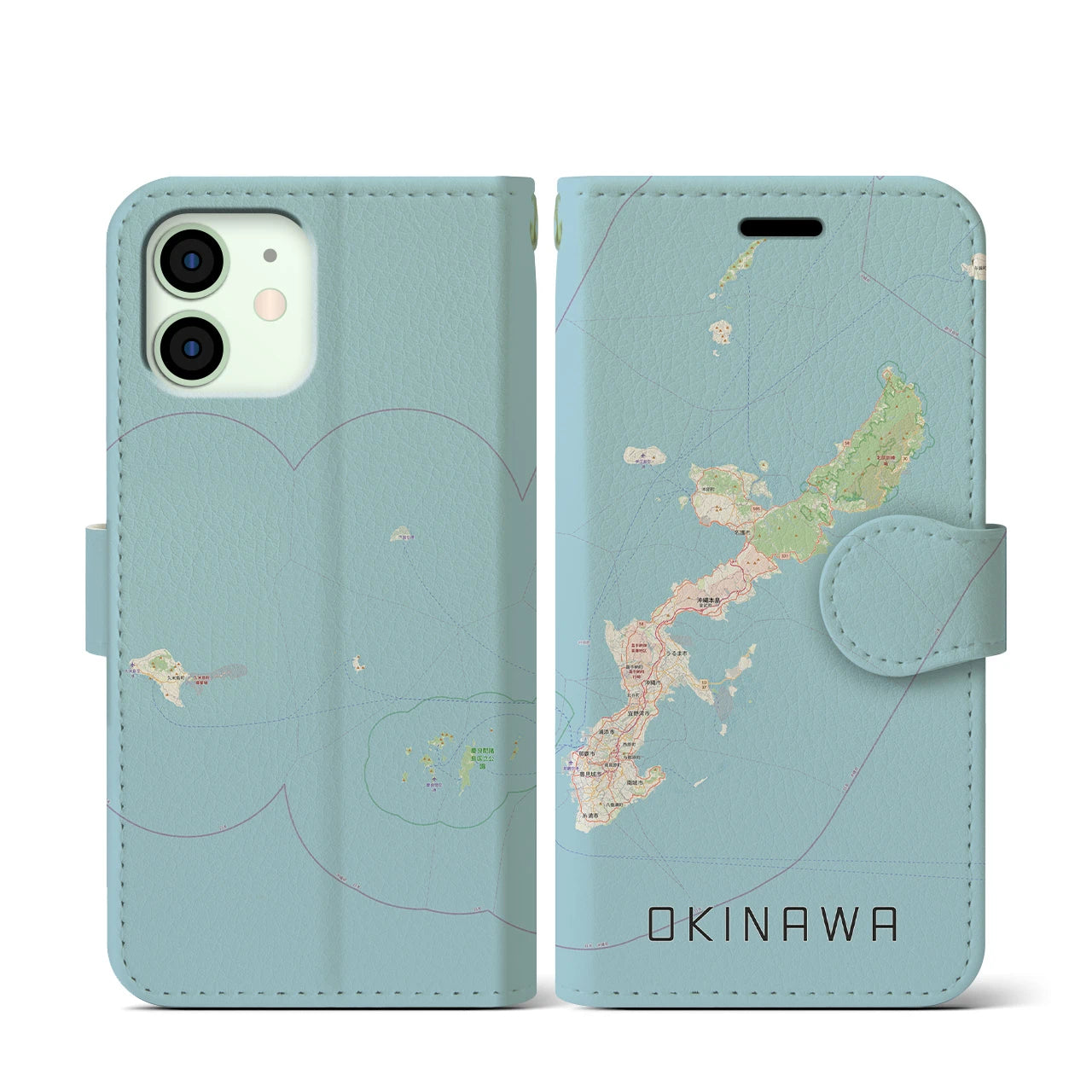 【沖縄2】地図柄iPhoneケース（手帳両面タイプ・ナチュラル）iPhone 12 mini 用