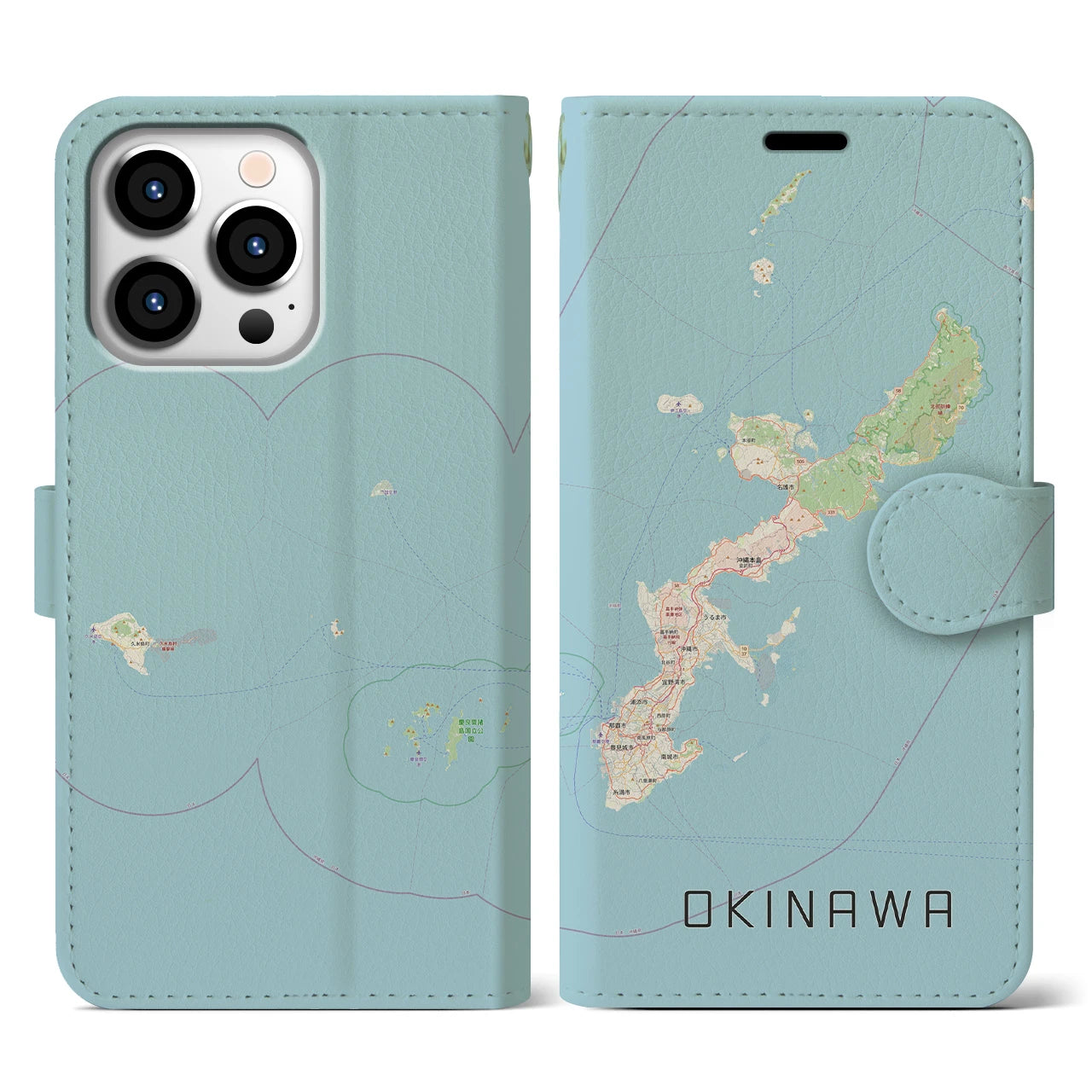 【沖縄2】地図柄iPhoneケース（手帳両面タイプ・ナチュラル）iPhone 13 Pro 用