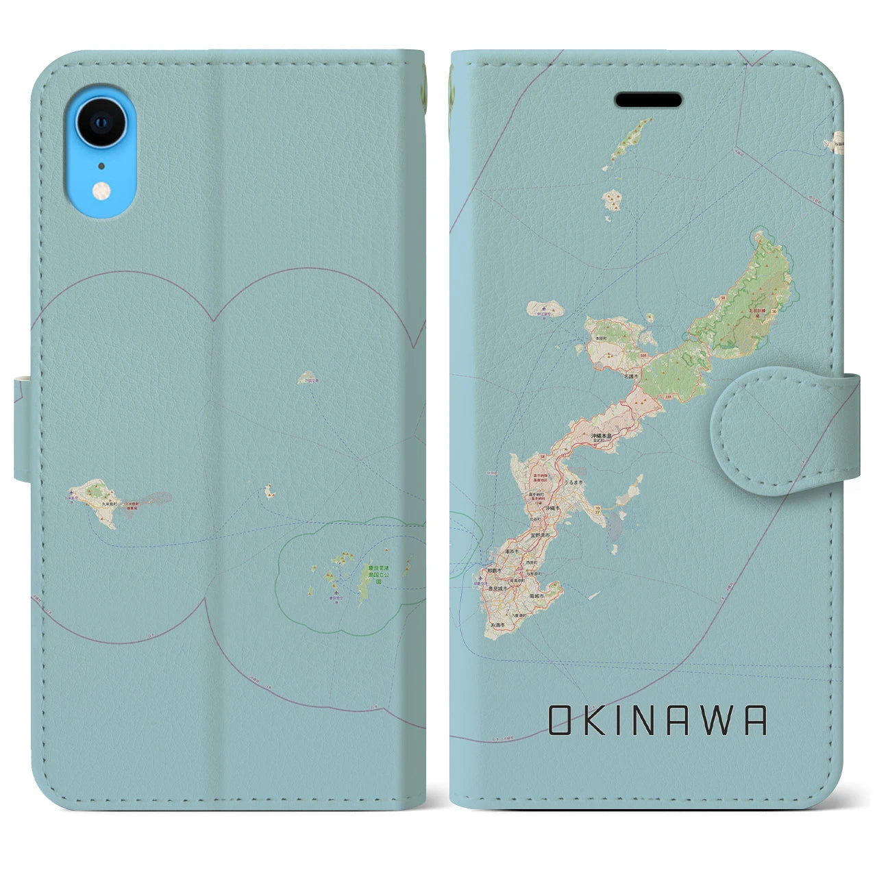 【沖縄2】地図柄iPhoneケース（手帳両面タイプ・ナチュラル）iPhone XR 用