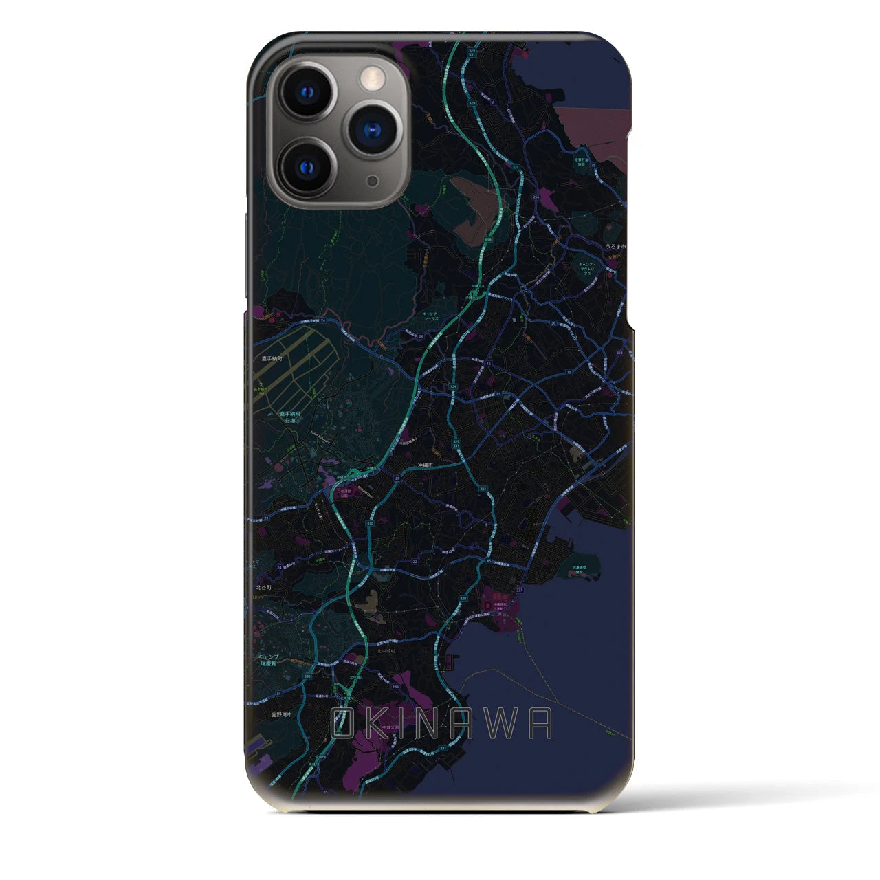 【沖縄】地図柄iPhoneケース（バックカバータイプ・ブラック）iPhone 11 Pro Max 用