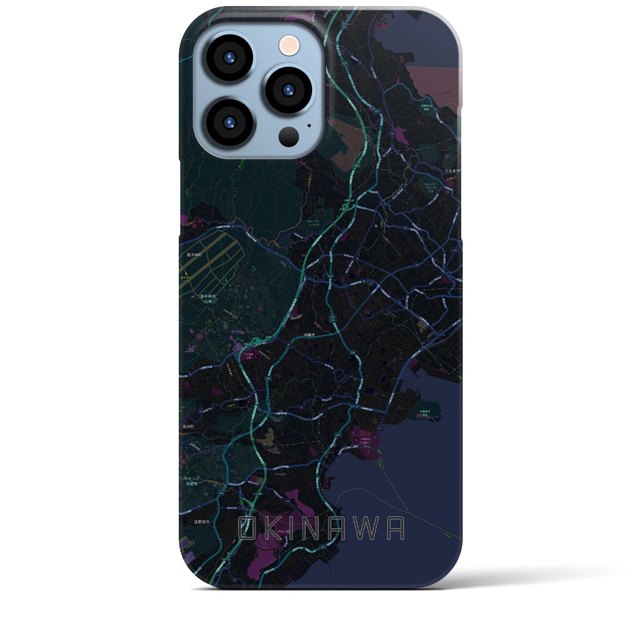 【沖縄】地図柄iPhoneケース（バックカバータイプ・ブラック）iPhone 13 Pro Max 用