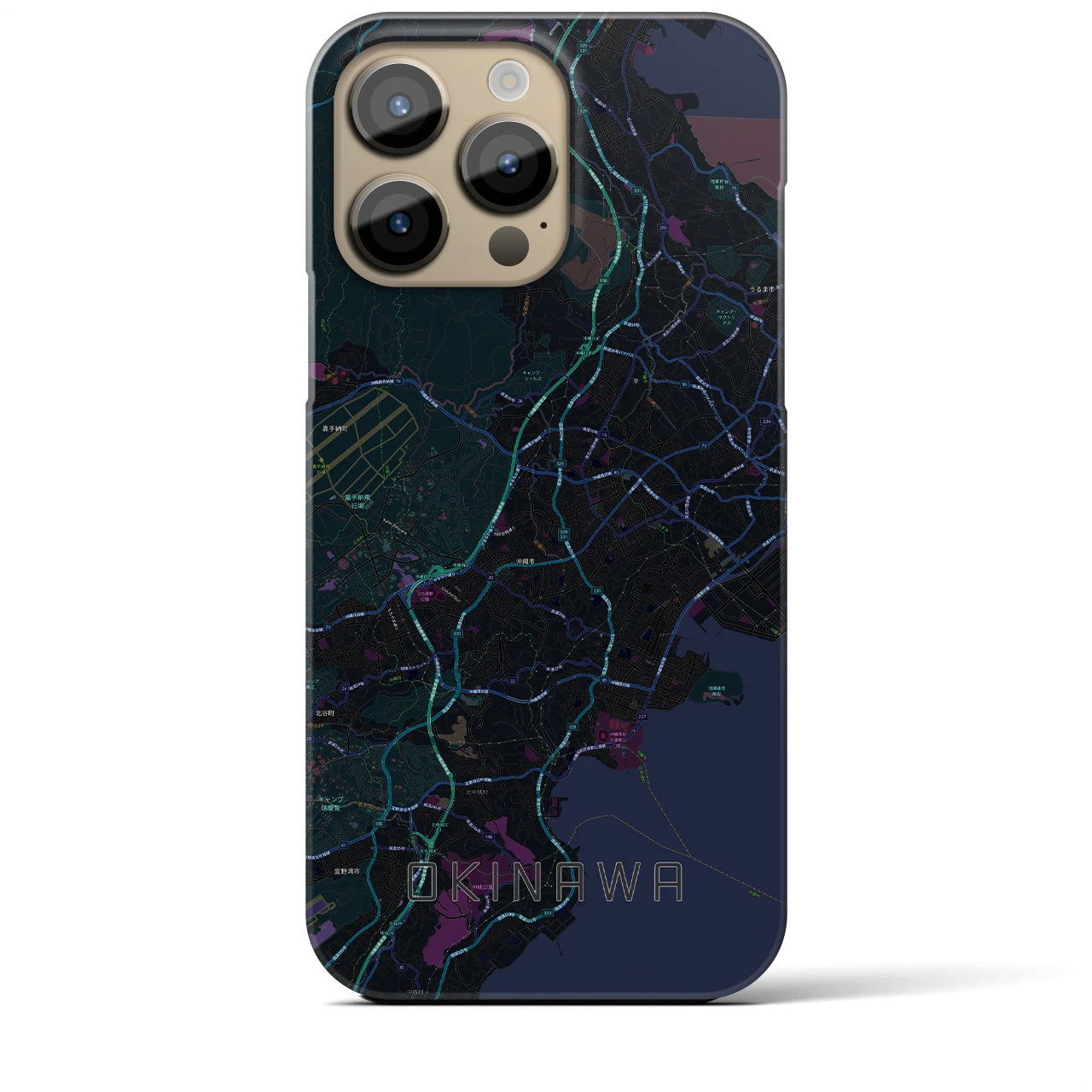 【沖縄】地図柄iPhoneケース（バックカバータイプ・ブラック）iPhone 14 Pro Max 用