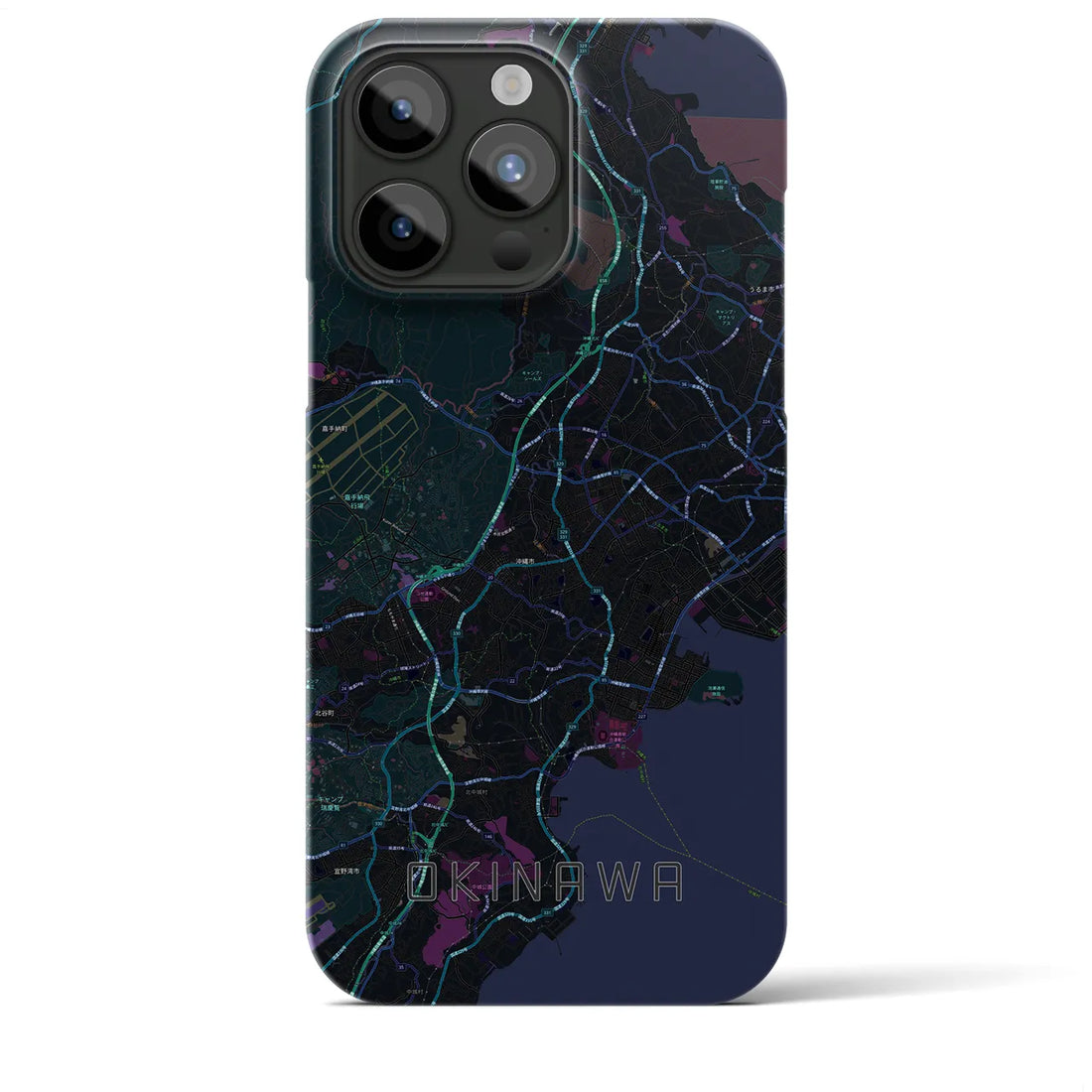 【沖縄】地図柄iPhoneケース（バックカバータイプ・ブラック）iPhone 15 Pro Max 用