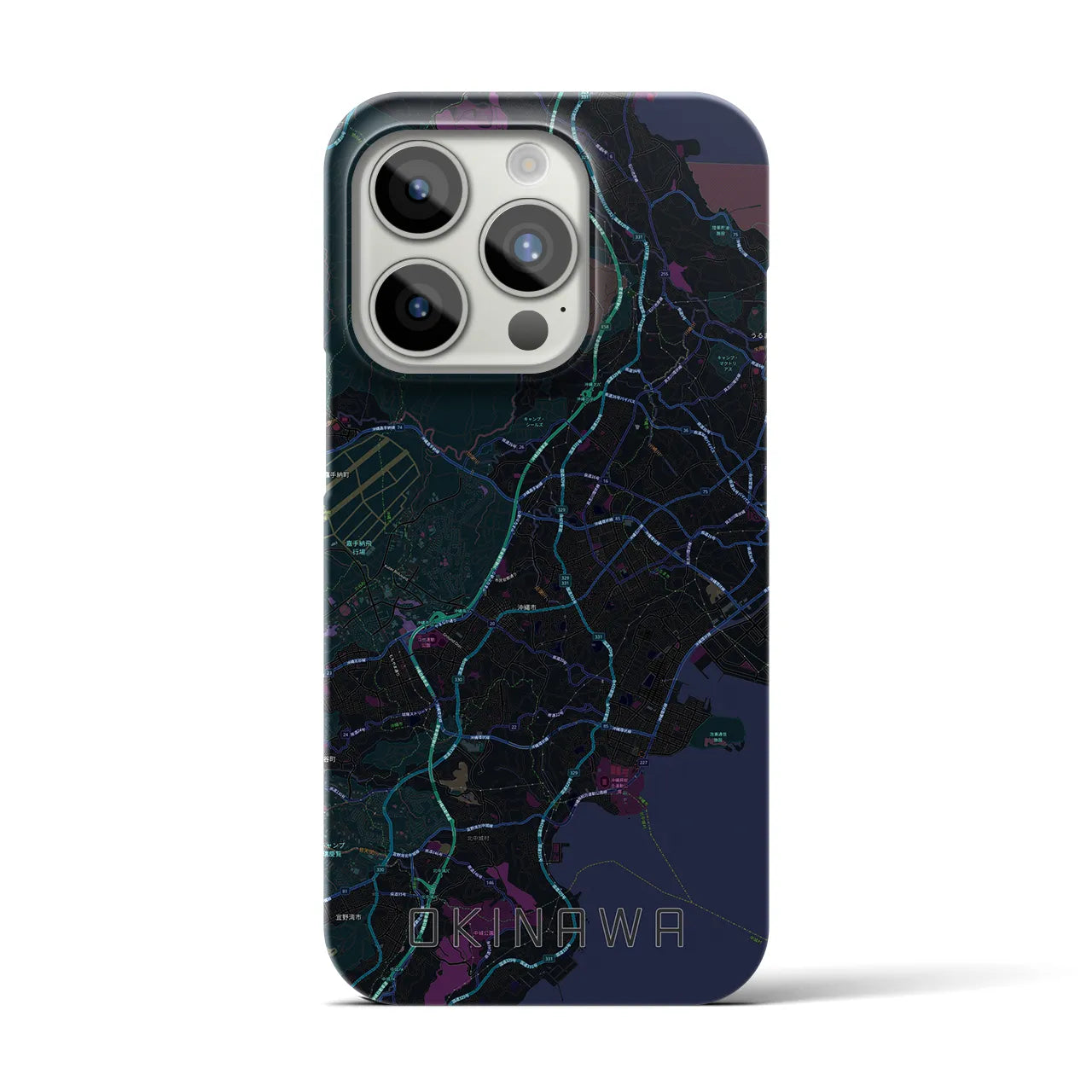 【沖縄】地図柄iPhoneケース（バックカバータイプ・ブラック）iPhone 15 Pro 用