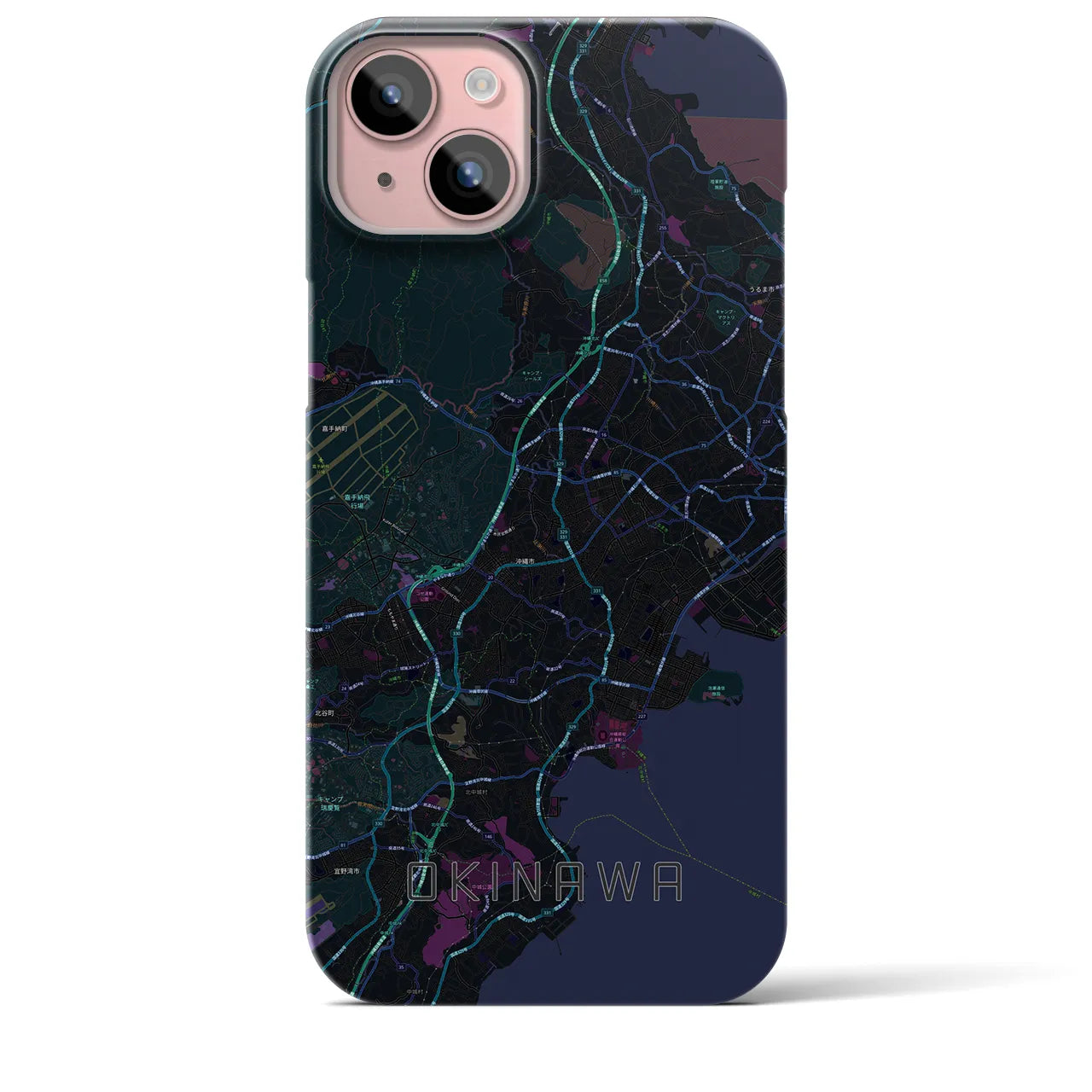 【沖縄】地図柄iPhoneケース（バックカバータイプ・ブラック）iPhone 15 Plus 用