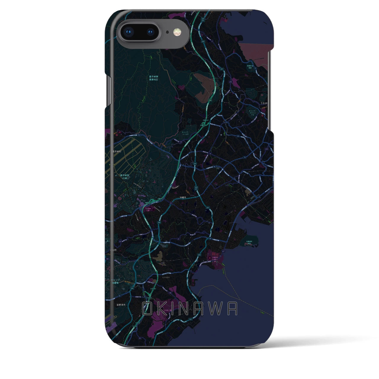 【沖縄】地図柄iPhoneケース（バックカバータイプ・ブラック）iPhone 8Plus /7Plus / 6sPlus / 6Plus 用
