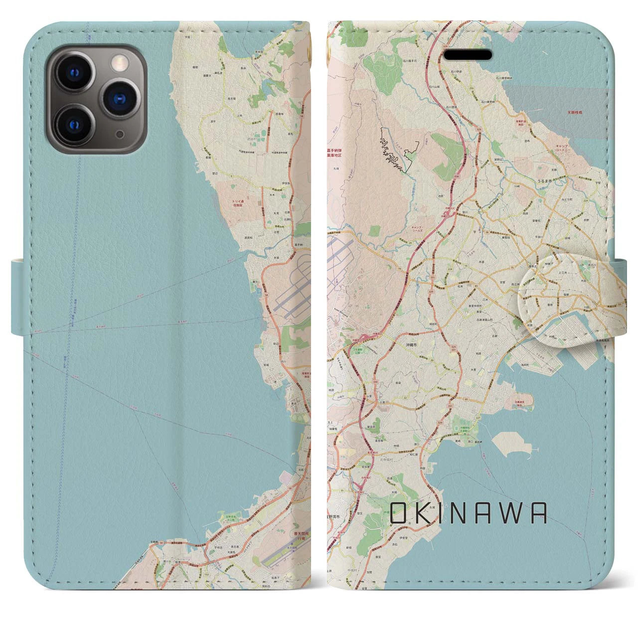 【沖縄】地図柄iPhoneケース（手帳両面タイプ・ナチュラル）iPhone 11 Pro Max 用