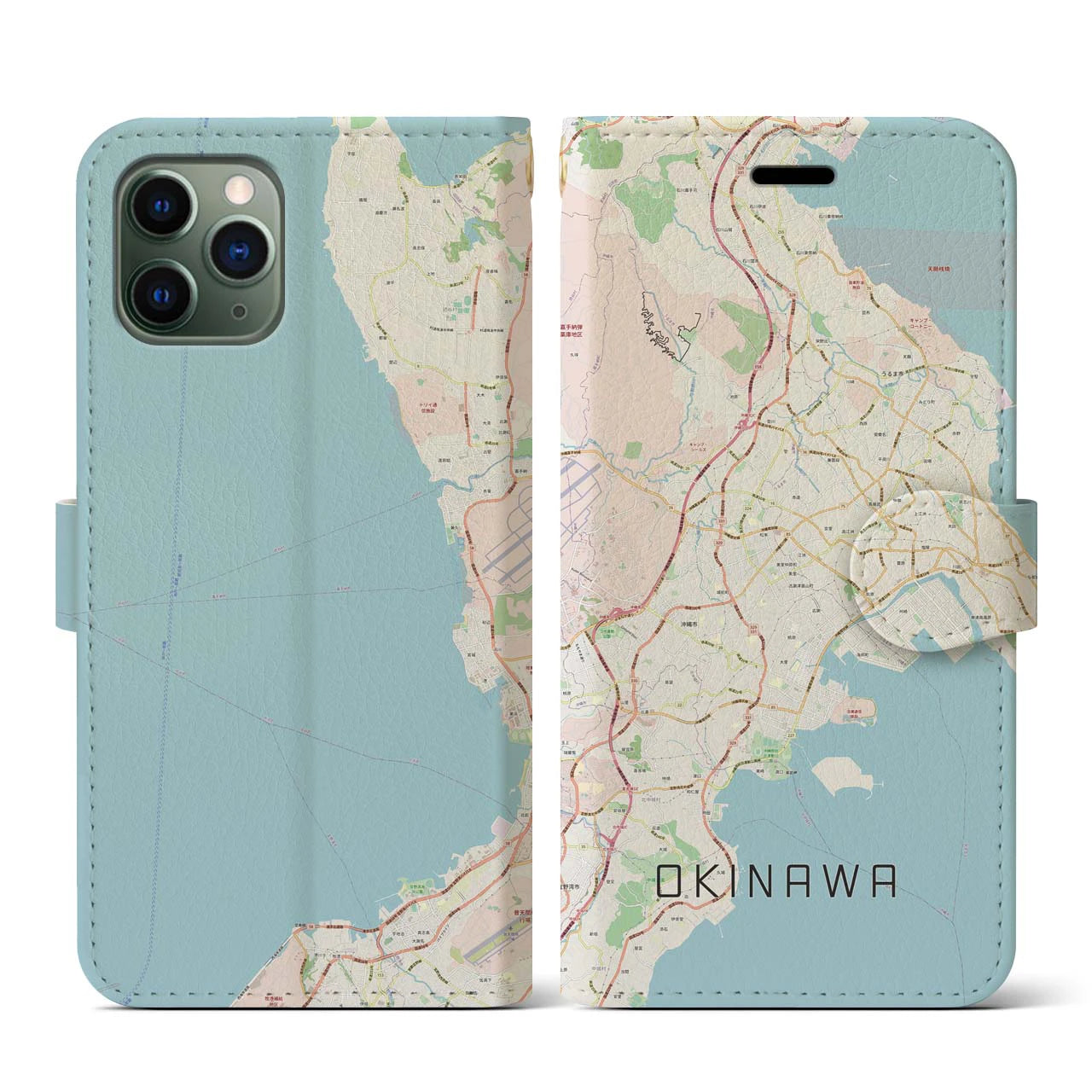 【沖縄】地図柄iPhoneケース（手帳両面タイプ・ナチュラル）iPhone 11 Pro 用