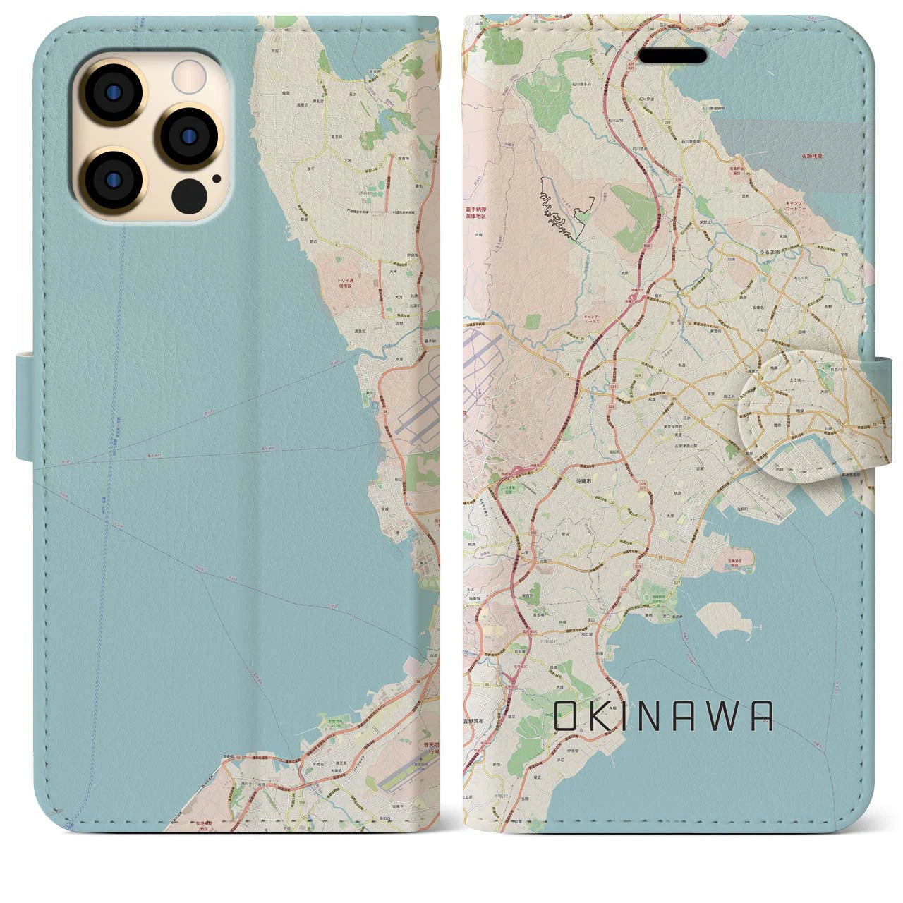 【沖縄】地図柄iPhoneケース（手帳両面タイプ・ナチュラル）iPhone 12 Pro Max 用