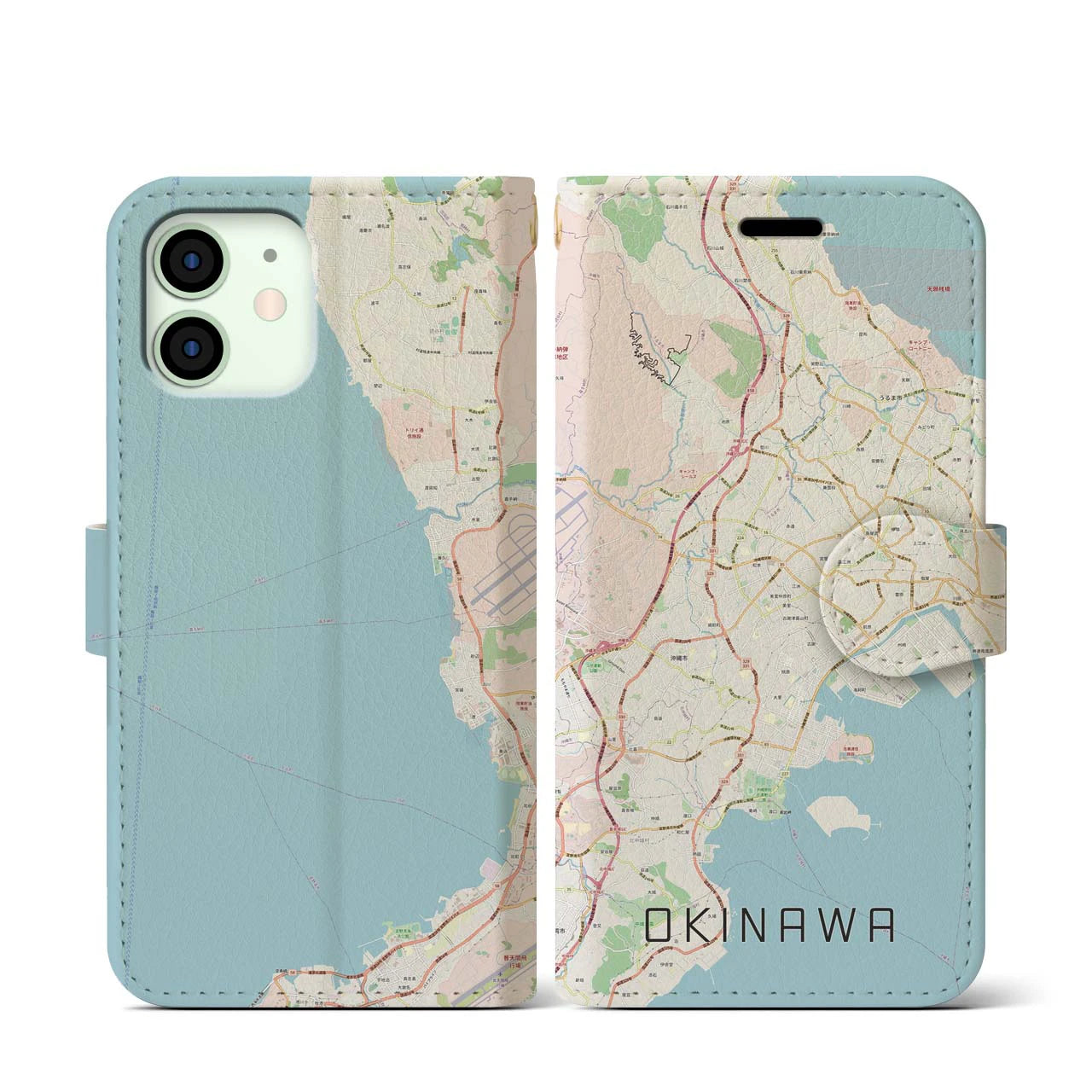 【沖縄】地図柄iPhoneケース（手帳両面タイプ・ナチュラル）iPhone 12 mini 用