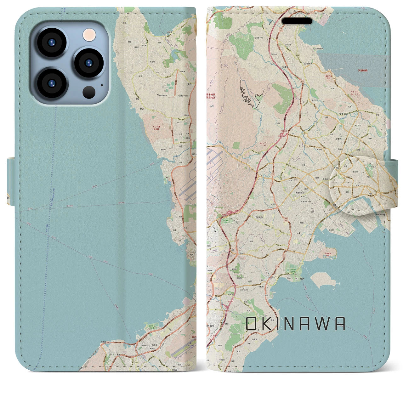 【沖縄】地図柄iPhoneケース（手帳両面タイプ・ナチュラル）iPhone 13 Pro Max 用
