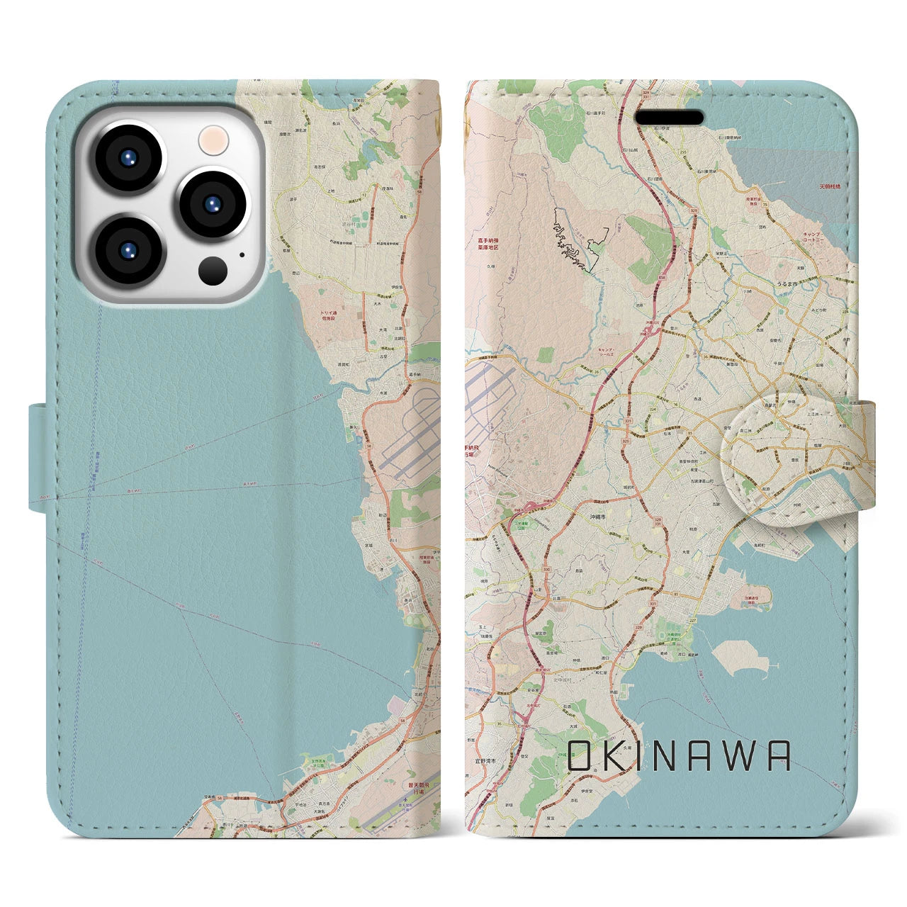 【沖縄】地図柄iPhoneケース（手帳両面タイプ・ナチュラル）iPhone 13 Pro 用