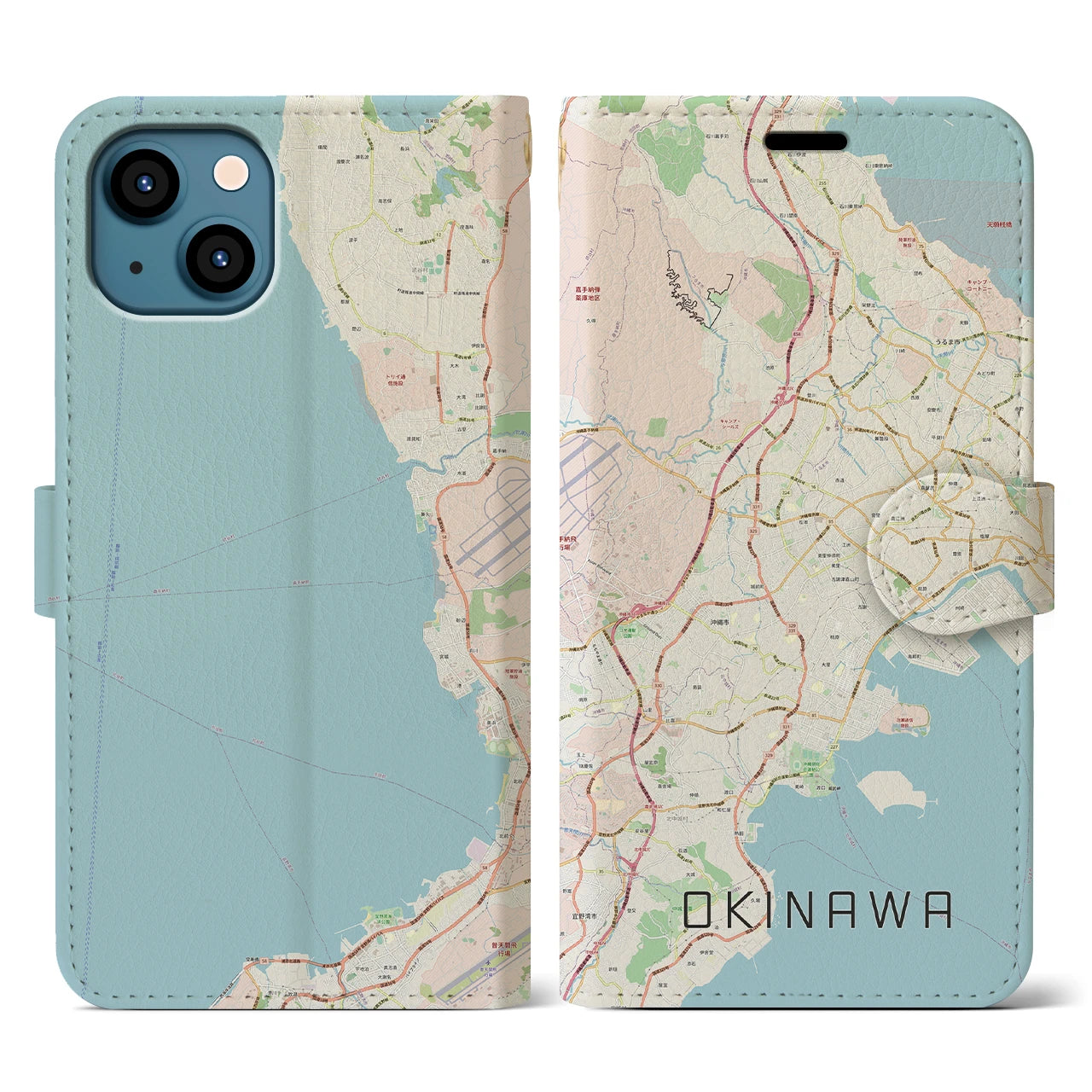 【沖縄】地図柄iPhoneケース（手帳両面タイプ・ナチュラル）iPhone 13 用