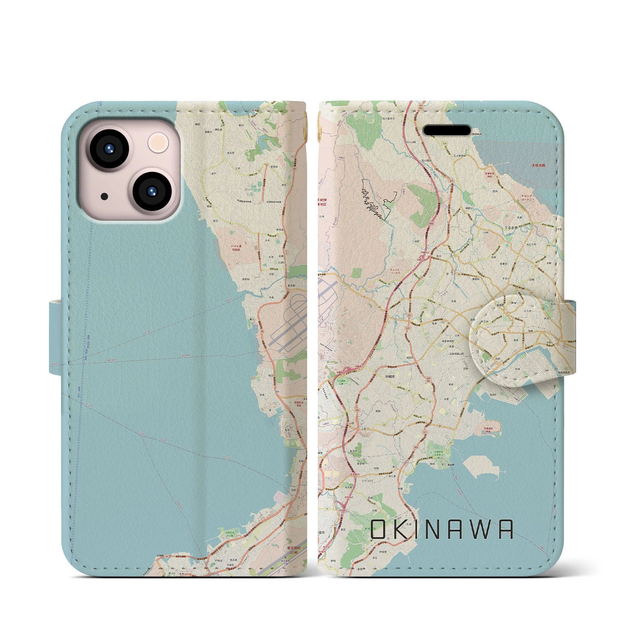 【沖縄】地図柄iPhoneケース（手帳両面タイプ・ナチュラル）iPhone 13 mini 用