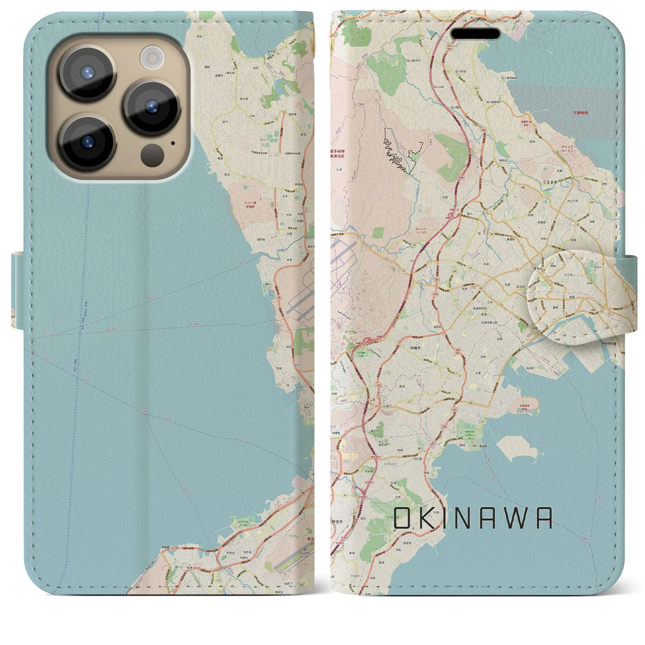 【沖縄】地図柄iPhoneケース（手帳両面タイプ・ナチュラル）iPhone 14 Pro Max 用