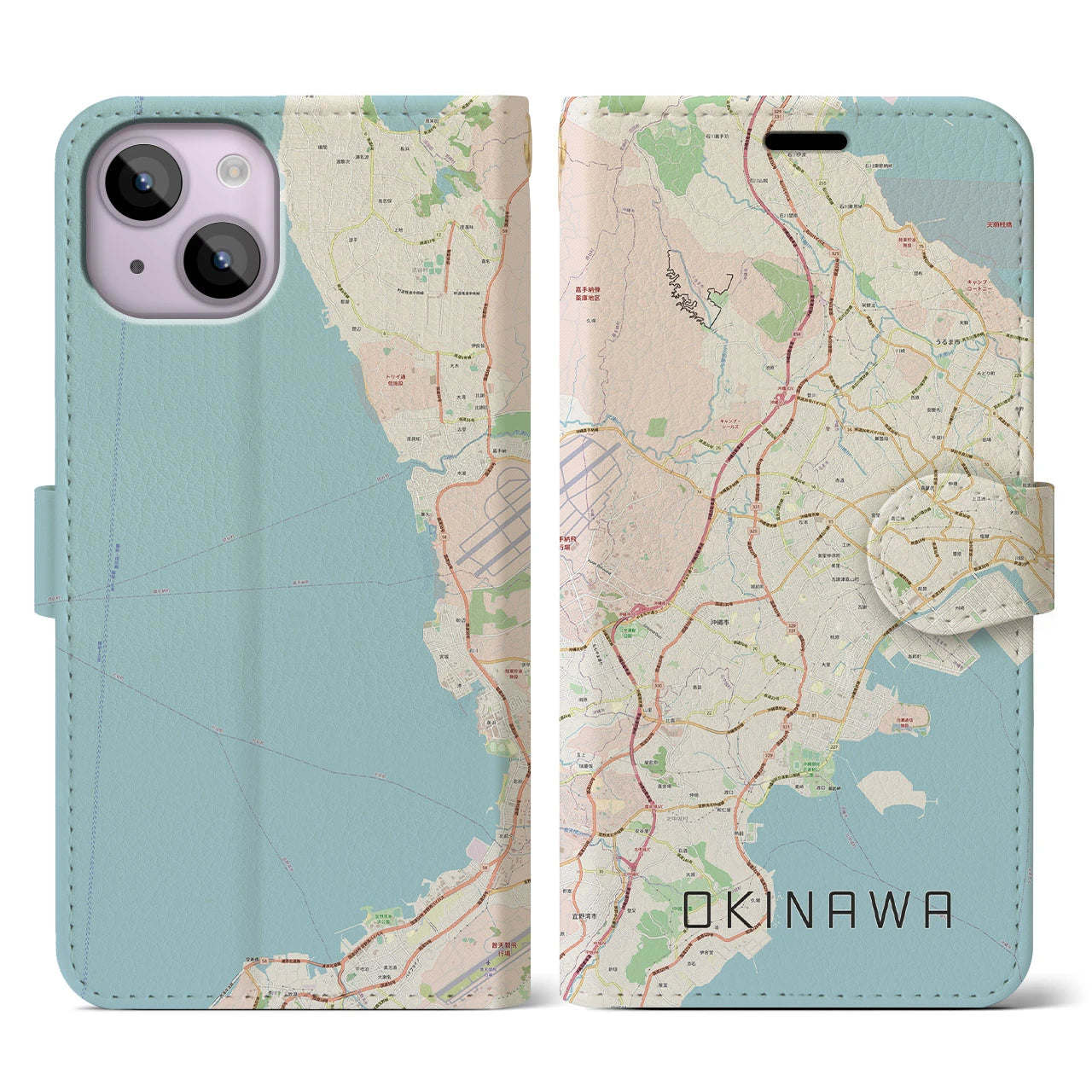 【沖縄】地図柄iPhoneケース（手帳両面タイプ・ナチュラル）iPhone 14 用