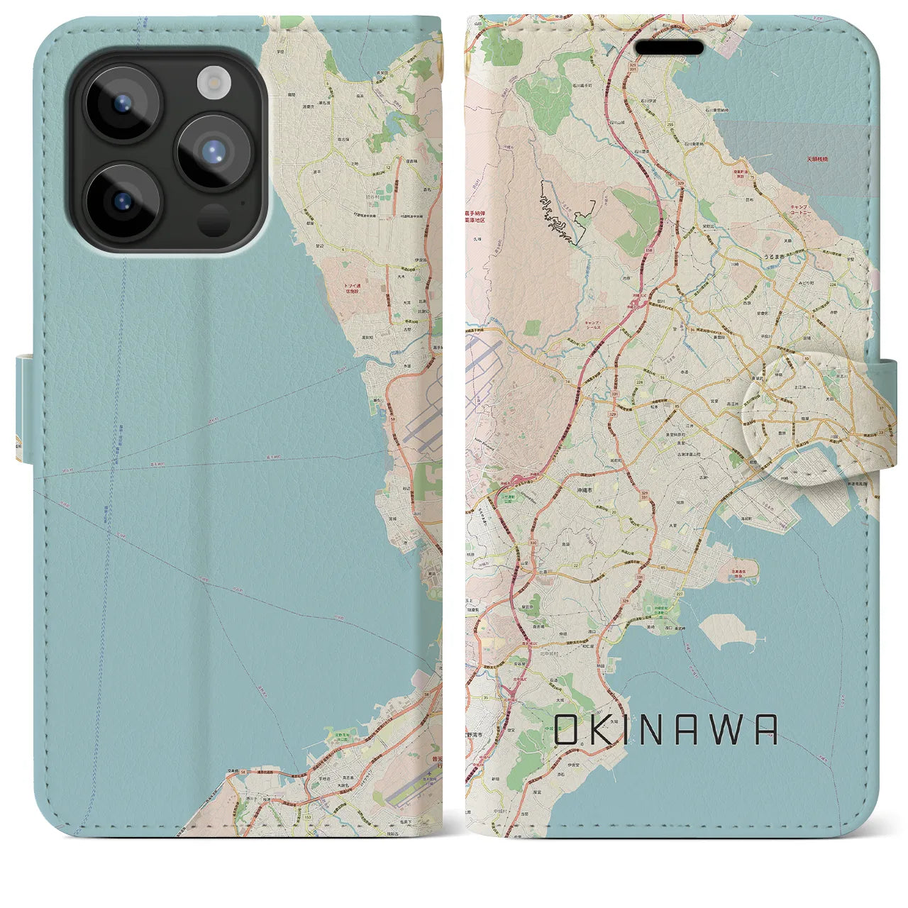 【沖縄】地図柄iPhoneケース（手帳両面タイプ・ナチュラル）iPhone 15 Pro Max 用