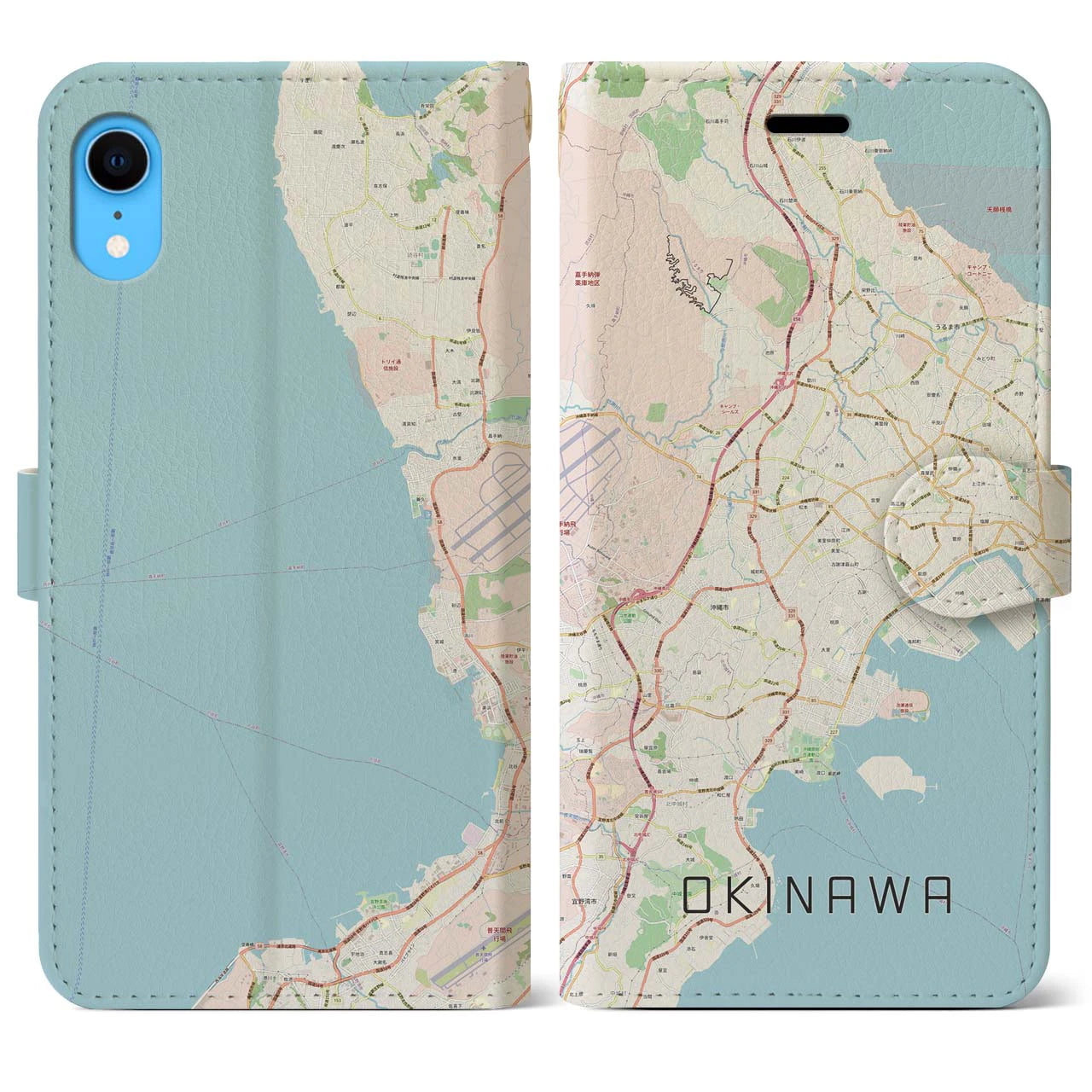 【沖縄】地図柄iPhoneケース（手帳両面タイプ・ナチュラル）iPhone XR 用