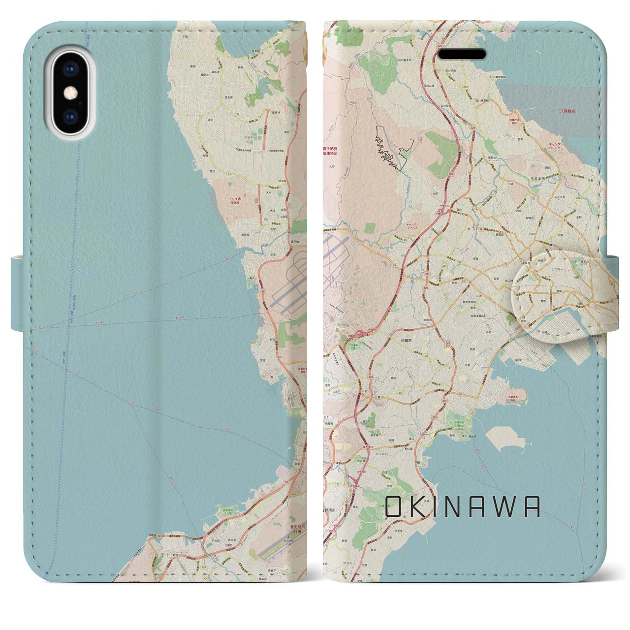 【沖縄】地図柄iPhoneケース（手帳両面タイプ・ナチュラル）iPhone XS Max 用