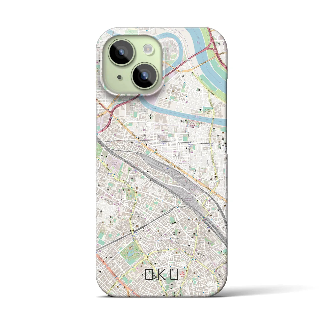 【尾久】地図柄iPhoneケース（バックカバータイプ・ナチュラル）iPhone 15 用