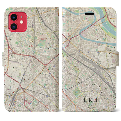 【尾久（東京都）】地図柄iPhoneケース（手帳タイプ）ナチュラル・iPhone 11 用
