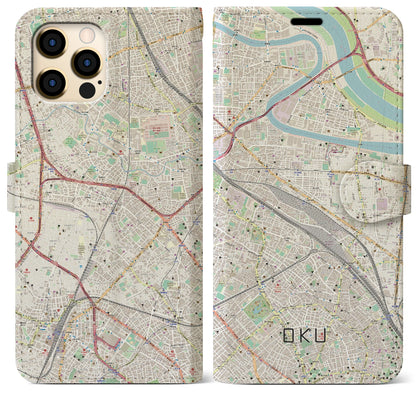 【尾久（東京都）】地図柄iPhoneケース（手帳タイプ）ナチュラル・iPhone 12 Pro Max 用