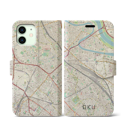 【尾久（東京都）】地図柄iPhoneケース（手帳タイプ）ナチュラル・iPhone 12 mini 用