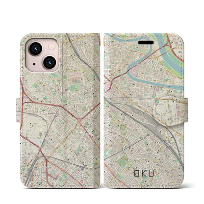 【尾久（東京都）】地図柄iPhoneケース（手帳タイプ）ナチュラル・iPhone 13 mini 用