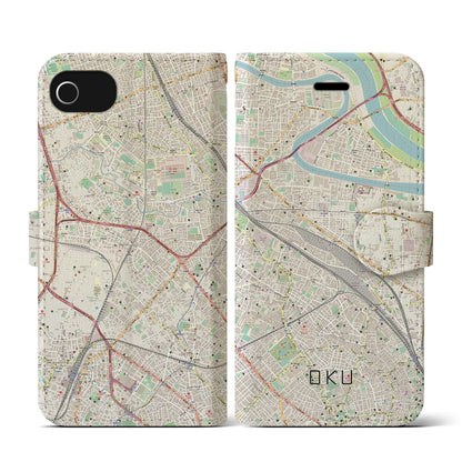 【尾久（東京都）】地図柄iPhoneケース（手帳タイプ）ナチュラル・iPhone SE（第3 / 第2世代） / 8 / 7 / 6s / 6 用