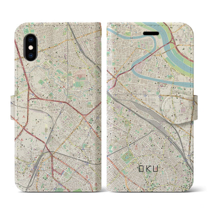 【尾久（東京都）】地図柄iPhoneケース（手帳タイプ）ナチュラル・iPhone XS / X 用