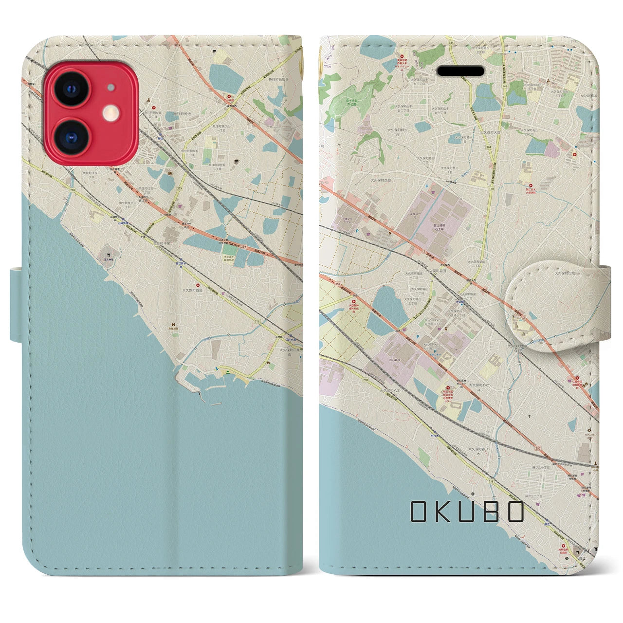 【大久保（兵庫県）】地図柄iPhoneケース（手帳両面タイプ・ナチュラル）iPhone 11 用