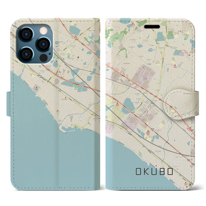 【大久保（兵庫県）】地図柄iPhoneケース（手帳タイプ）ナチュラル・iPhone 12 / 12 Pro 用