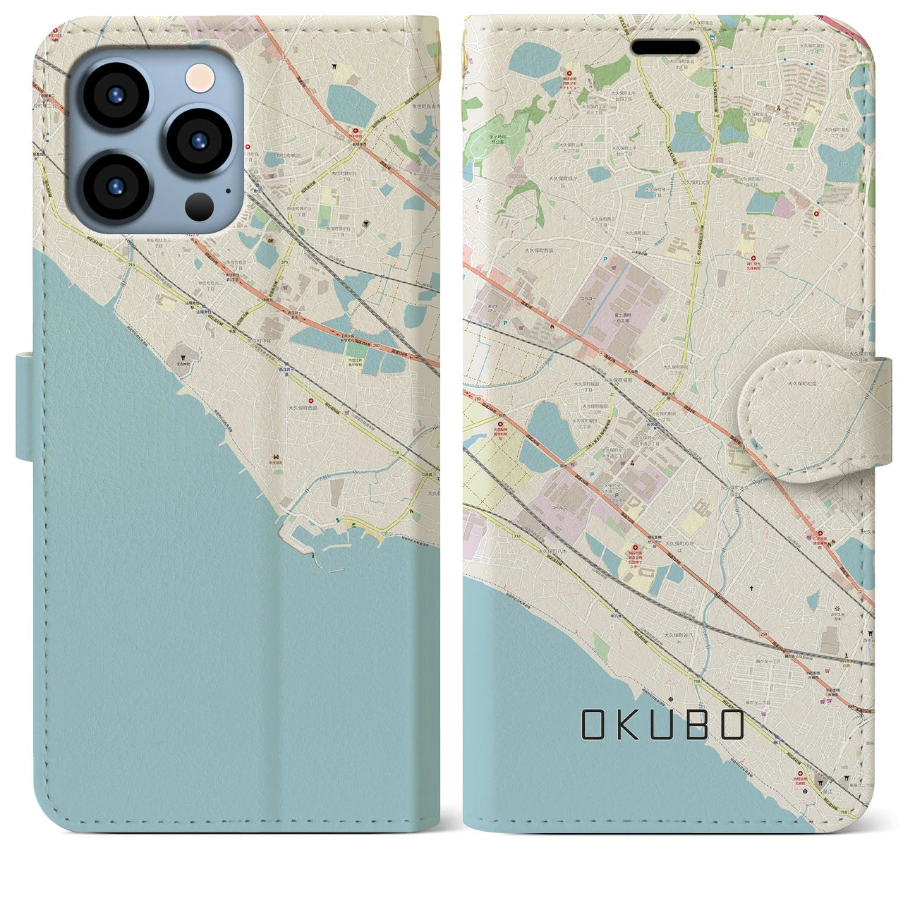【大久保（兵庫県）】地図柄iPhoneケース（手帳両面タイプ・ナチュラル）iPhone 13 Pro Max 用