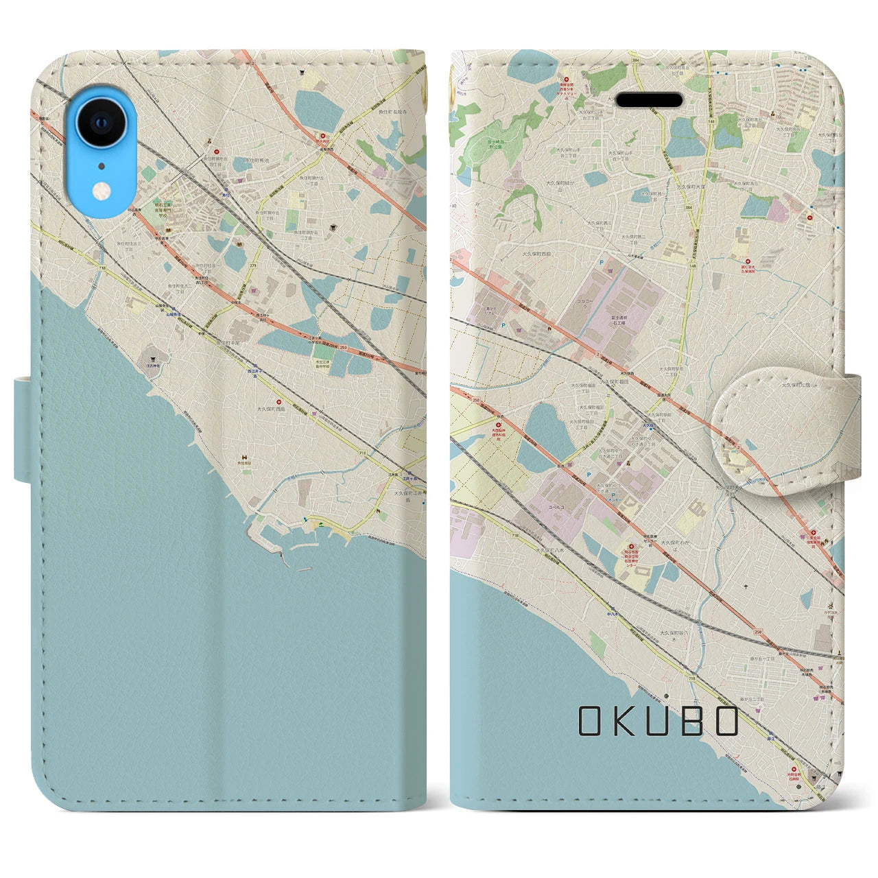 【大久保（兵庫県）】地図柄iPhoneケース（手帳両面タイプ・ナチュラル）iPhone XR 用