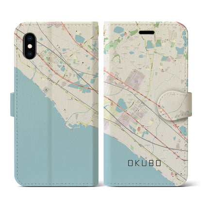 【大久保（兵庫県）】地図柄iPhoneケース（手帳タイプ）ナチュラル・iPhone XS / X 用