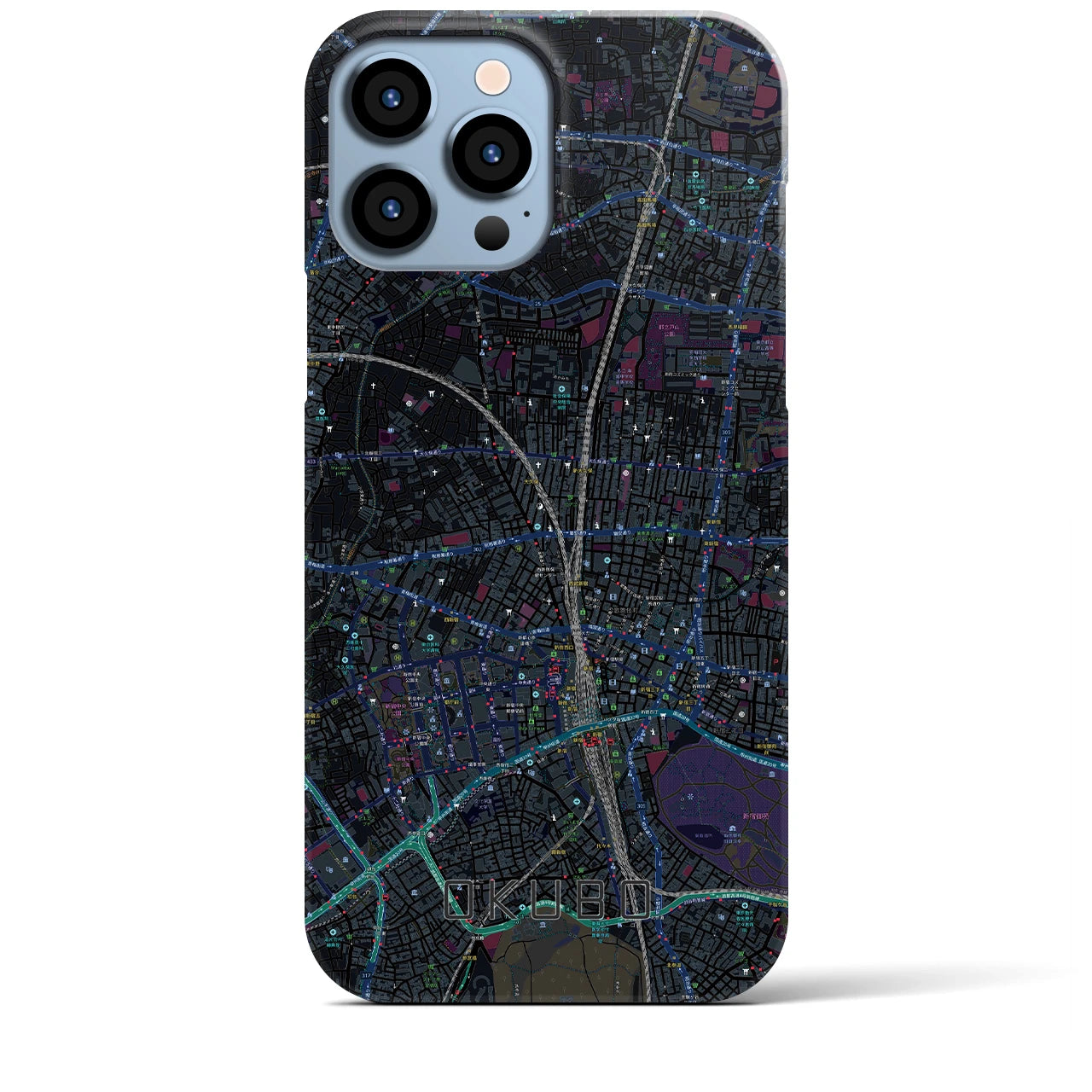 【大久保】地図柄iPhoneケース（バックカバータイプ・ブラック）iPhone 13 Pro Max 用