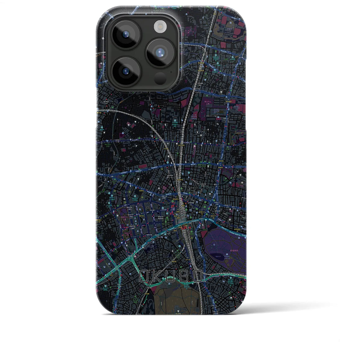 【大久保】地図柄iPhoneケース（バックカバータイプ・ブラック）iPhone 15 Pro Max 用
