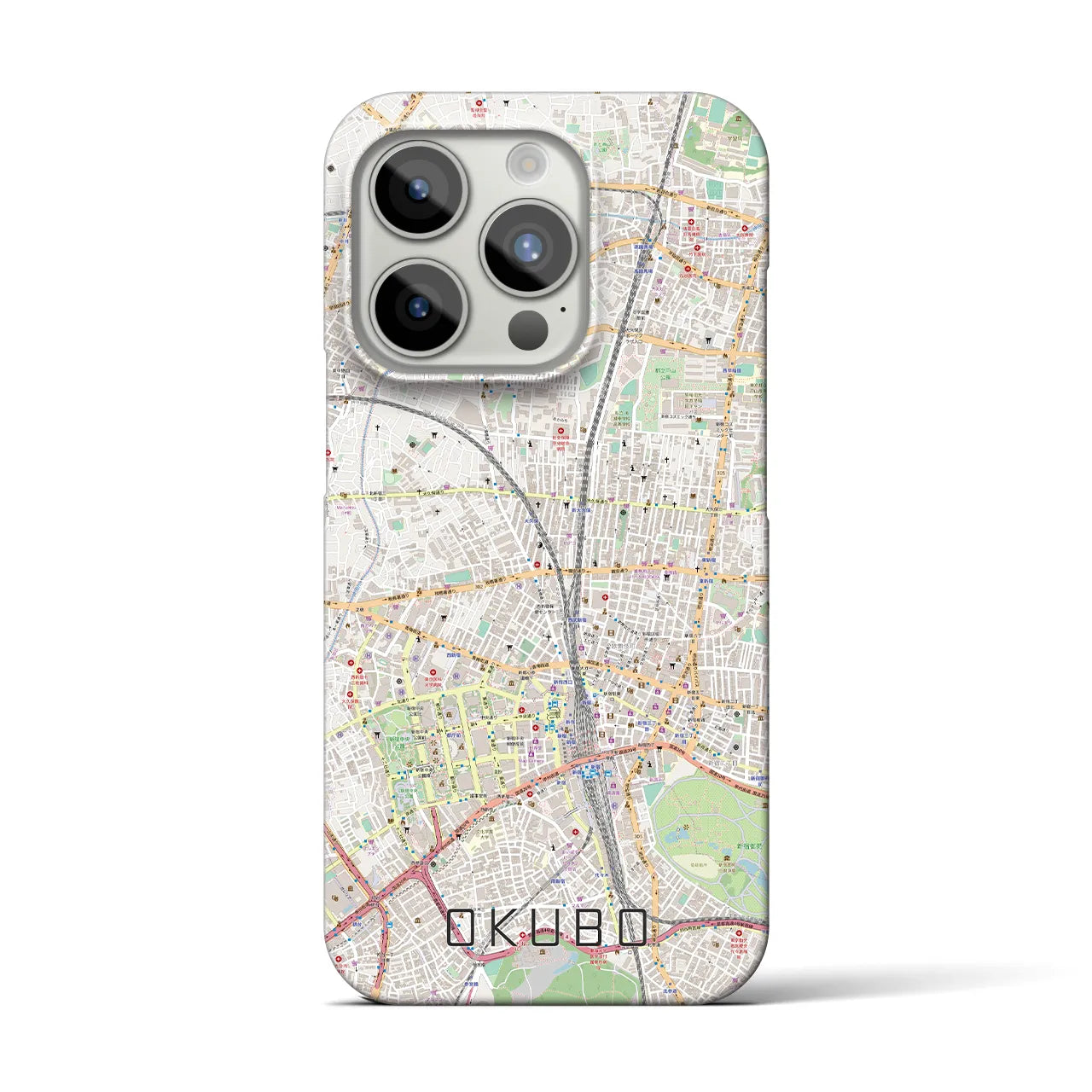【大久保】地図柄iPhoneケース（バックカバータイプ・ナチュラル）iPhone 15 Pro 用