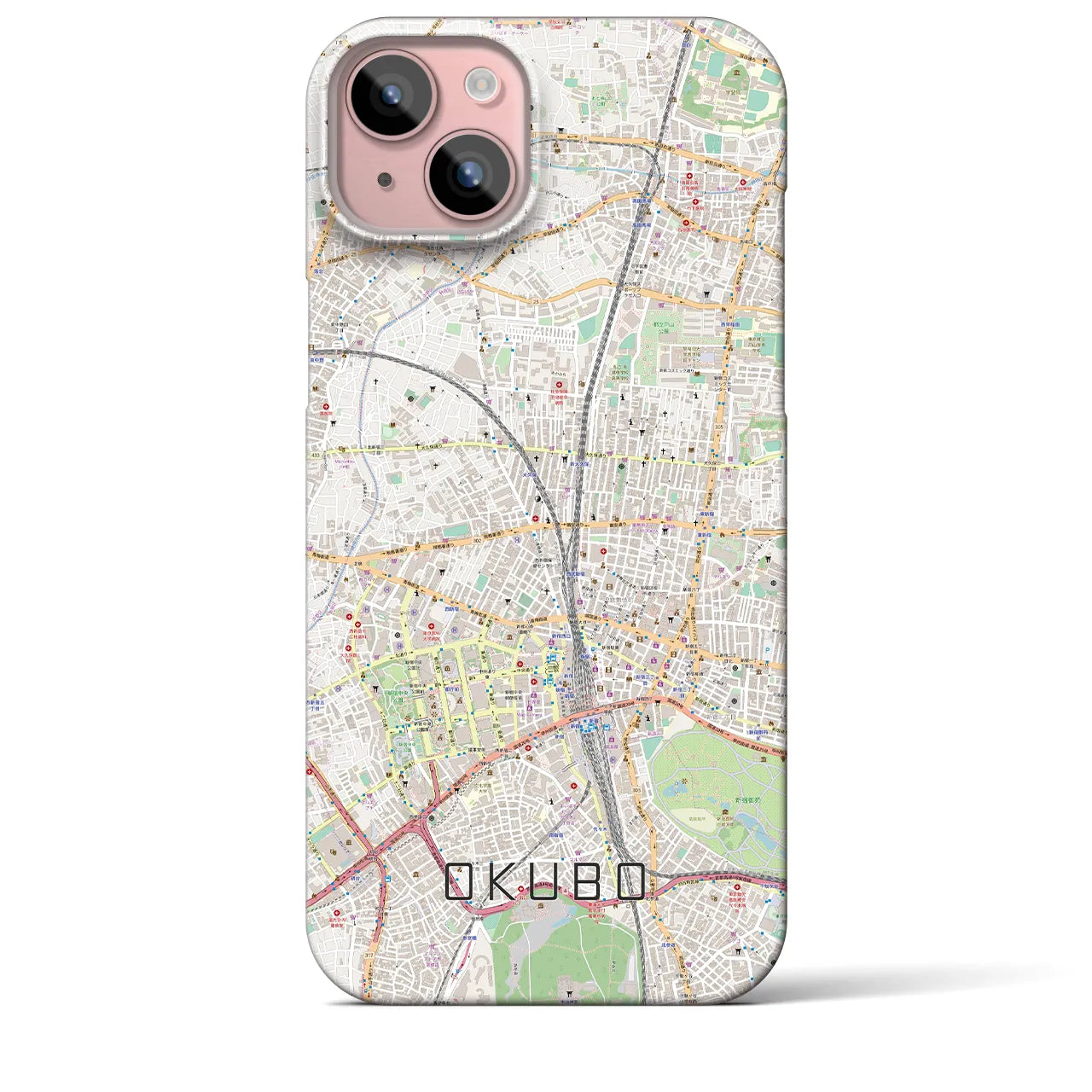 【大久保】地図柄iPhoneケース（バックカバータイプ・ナチュラル）iPhone 15 Plus 用