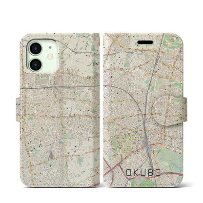 【大久保（東京都）】地図柄iPhoneケース（手帳タイプ）ナチュラル・iPhone 12 mini 用