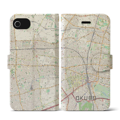 【大久保（東京都）】地図柄iPhoneケース（手帳タイプ）ナチュラル・iPhone SE（第3 / 第2世代） / 8 / 7 / 6s / 6 用