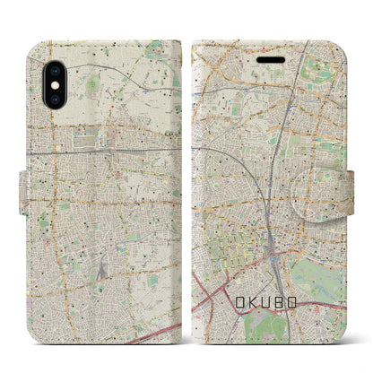 【大久保（東京都）】地図柄iPhoneケース（手帳タイプ）ナチュラル・iPhone XS / X 用
