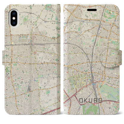 【大久保（東京都）】地図柄iPhoneケース（手帳タイプ）ナチュラル・iPhone XS Max 用